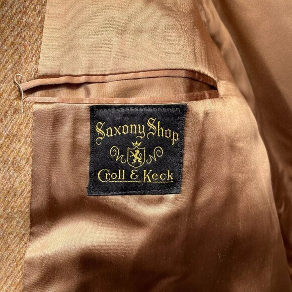 Vintage Grenadier Mens 40 Wool Tweed Single Breasted Over Coat Tan Brown 1960s - Picture 11 of 16